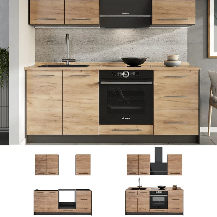 Singleküche Fame-Line Goldkraft Eiche/Weiß 190 cm, AP Anthrazit Vicco – Bild 4