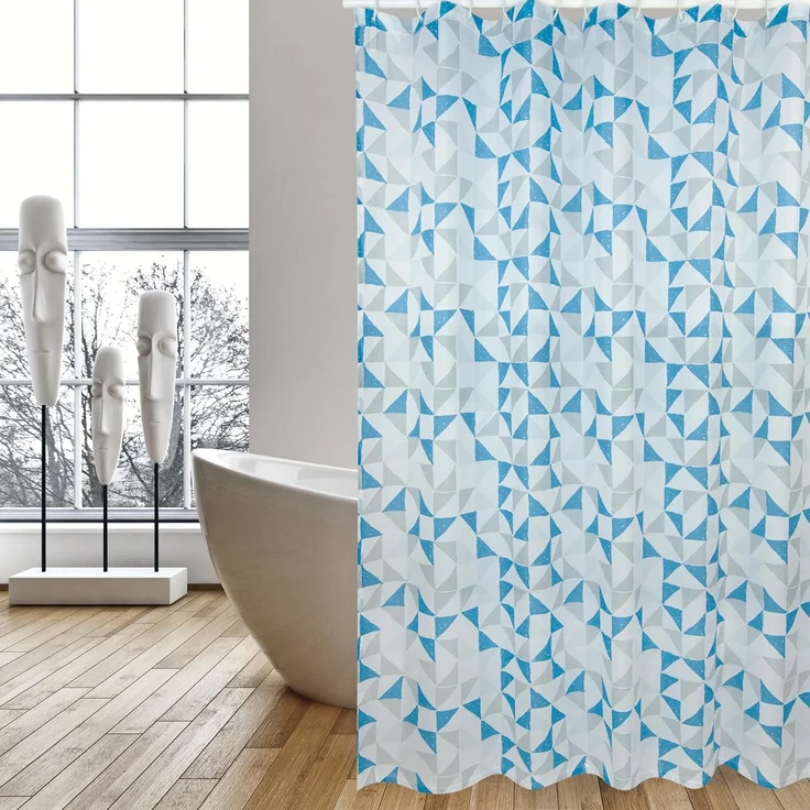 Cotexsa by MSV Premium Anti-Schimmel Textil Duschvorhang - Anti-Bakteriell, waschbar, 100% wasserdicht, mit 12 Duschvorhangringen - Polyester, „Calendo“ Weiß Blau 180x200cm – Made in Spain – Bild 7
