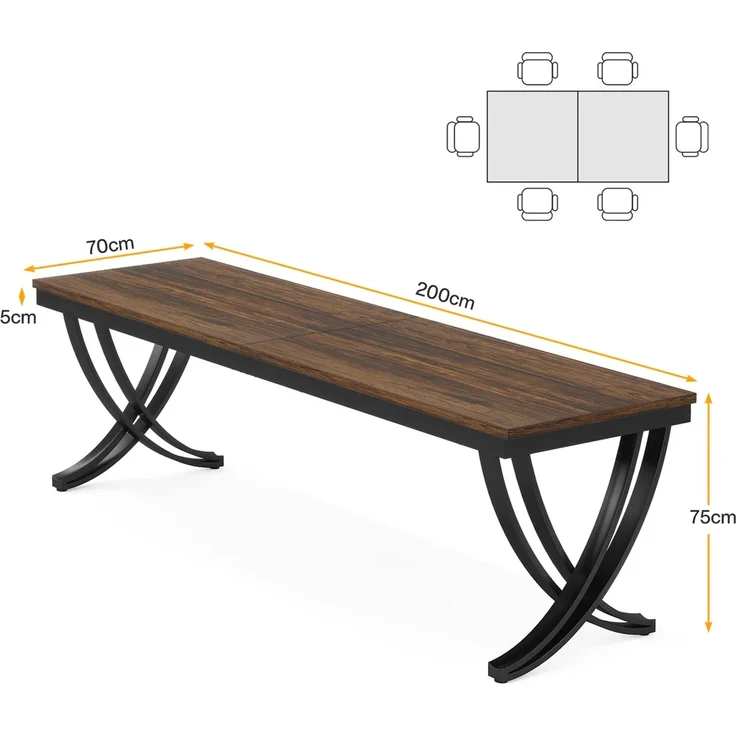 Computertisch,Doppelter Langer Bürotisch,Arbeitstisch (nur Tisch)--Schwarz, Rustikales Braun--200x70x75cm--YOUDENOVA – Bild 7