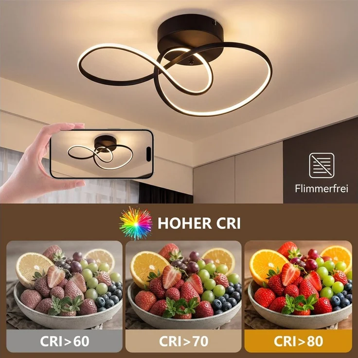 Nettlife LED Deckenleuchte Weiß/Schwarz 24W Modern Dimmbar Schlafzimmerlampe Umlaufendes, LED fest integriert, warmweiß, für Schlafzimmer Esszimmer Flur Büro Kinderzimmer – Bild 4