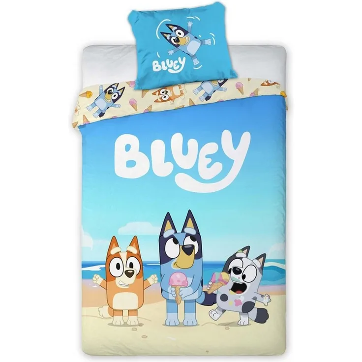 BrandMac Bettwäsche Bluey - Strandtag - Wende-Bettwäsche-Set, 135x200 & 80x80, Baumwolle, 100% Baumwolle