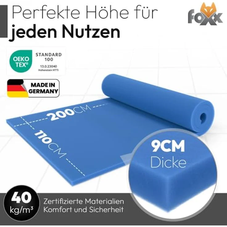 Schaumstoff Zuschnitt 40 kg/m³ 4,2 kPa 110x200x9cm hellblau - Größe (cm): 110x200x9, Raumgwicht: 40 kg/m³ – Bild 6