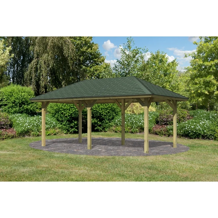 Pavillon-Set Bergen 2 mit Rechteckschindeln grün, 265x518 cm CLASSIC kdi, Karibu – Bild 2