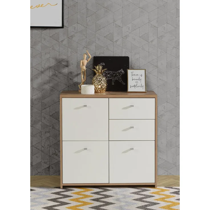 FORTE Best Chest Kommode, Holzwerkstoff, Braun/Weiß, 77,1 x 77,3 x 29,6 cm