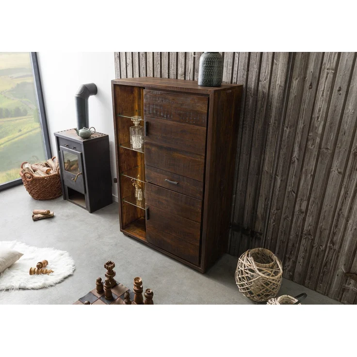 Highboard Akazie 100x40x150 dunkelbraun lackiert BARK #206 – Bild 2