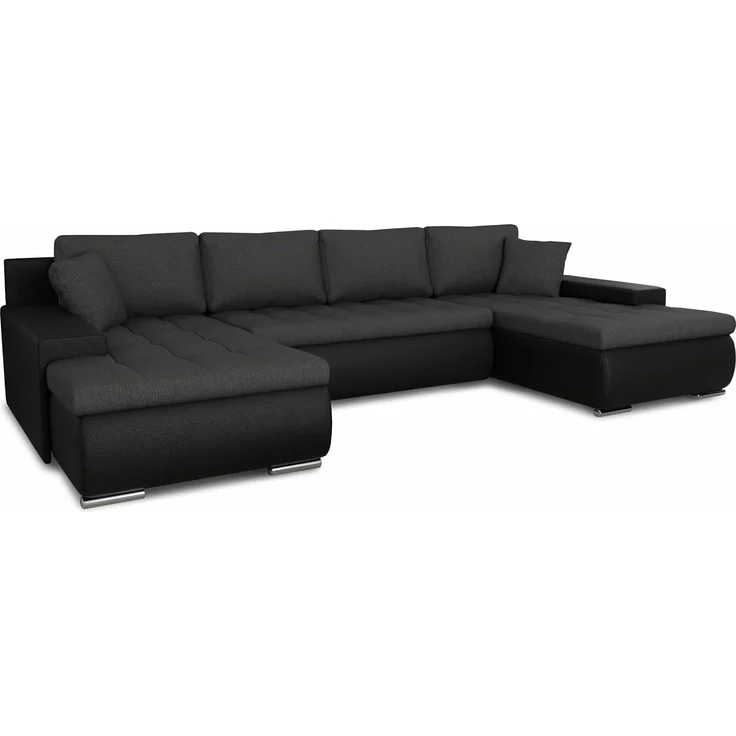 Wohnlandschaft mit Schlaffunktion Faris U-Form - Couch, Schlafsofa mit Bettkasten, Couchgranitur mit Bettfunktion, Big Sofa, Bettsofa (Schwarz + Graphit (Madryt 1100 + Inari 94)) – Bild 1