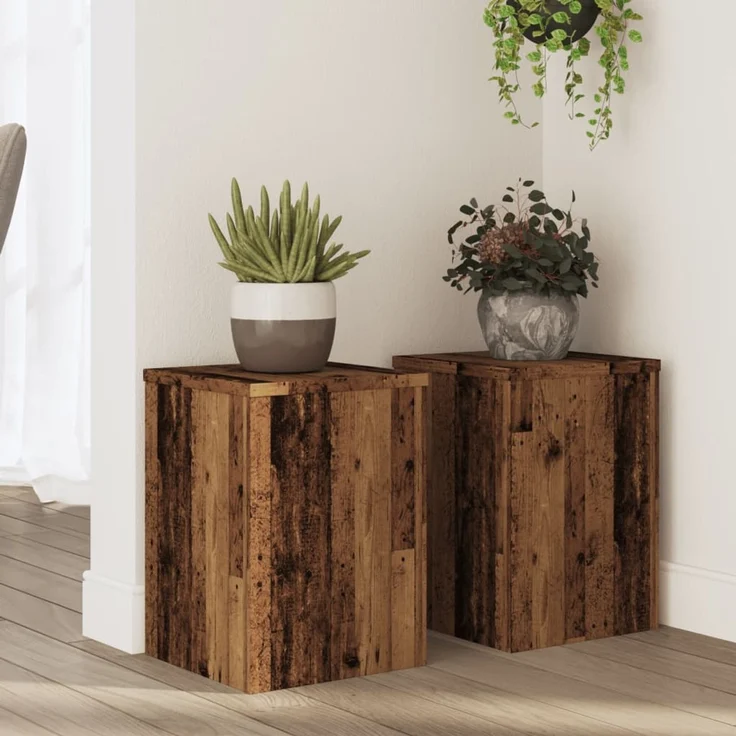 vidaXL Pflanzenständer 2 Stk. Altholz-Optik 25x25x35 cm Holzwerkstoff 852913 – Bild 1