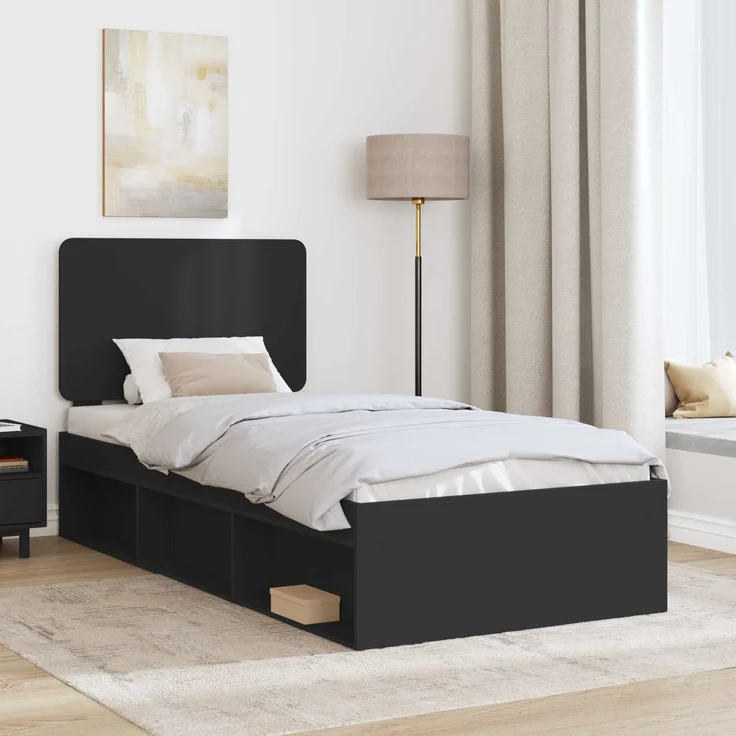 vidaXL Bettrahmen Schwarz 90 x 190 cm Massives Kiefernholz 3412543 – Bild 2