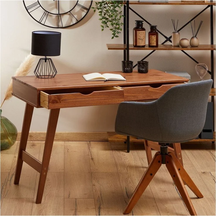 IDIMEX Schreibtisch MILO, Bürotisch mit 2 Schubladen aus Massivholz Konsolentisch Kastanien farb – Bild 3