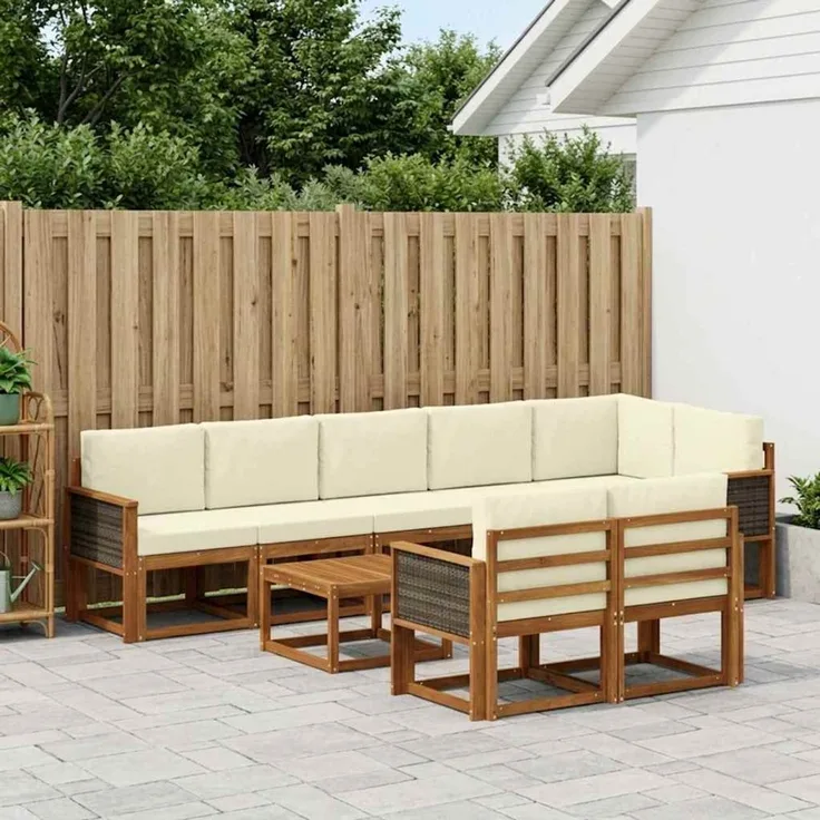 vidaXL Outdoor-Sofagarnitur 9 stk. 8-Sitzer Natur und Creme 3385326