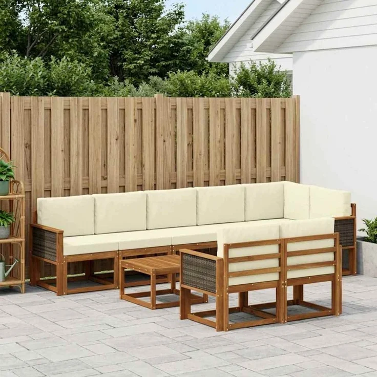 vidaXL Outdoor-Sofagarnitur 9 stk. 8-Sitzer Natur und Creme 3385326 – Bild 1
