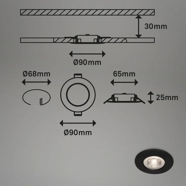 Briloner LED-Einbauleuchten Kulana 4er Set Mini 4,9W 480lm schwarz-matt – Bild 7