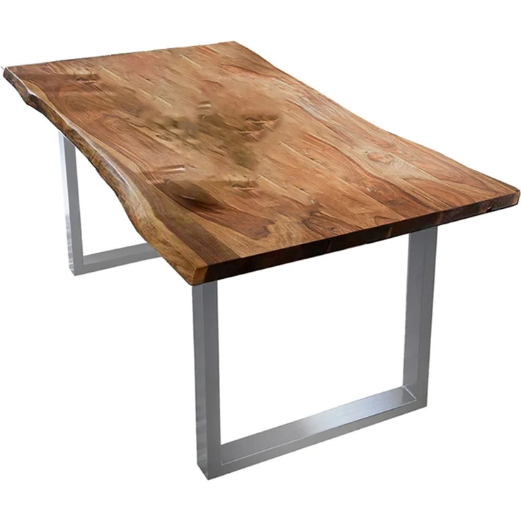 KAWOLA Esstisch LORE 180x90cm massiv mit Baumkante Fuß silber – Bild 3