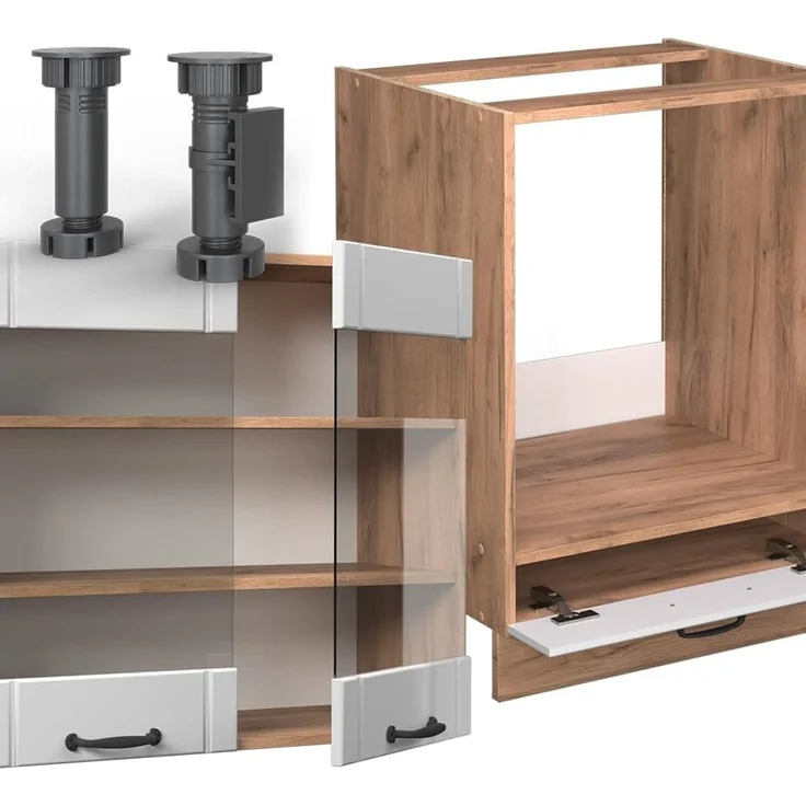 Eckküche Fame-Line Weiß Landhaus/Goldkraft Eiche 190 x 160 cm, AP Anthrazit Vicco – Bild 6