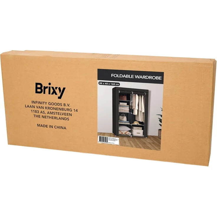 Brixy Kleiderschrank - Garderobenschrank - Kleiderschrank - Faltbar - Stoff Faltschrank - Campingschrank - 88 x 45 x 168 cm - Schwarz – Bild 8