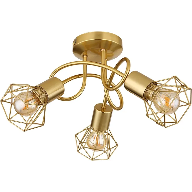Deckenleuchte, 3 Flammig, Gitter, gold, D 36 cm