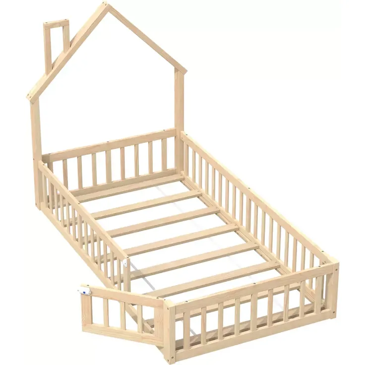 Hausbett mit Lattenrost und Rausfallschutz, 90x200 cm, Kinderbett, Jugendbett, Kiefer – Bild 5