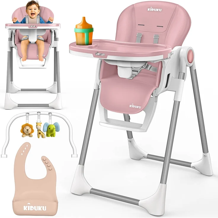 KIDUKU® Hochstuhl Baby 3in1 mit Neugeborenenaufsatz + Lätzchen, Spielbogen & Tisch | Kinderhochstuhl klappbar mit Liegefunktion | Kombihochstuhl höhenverstellbar | Babystuhl mitwachsend 0-36 Monate – Bild 6