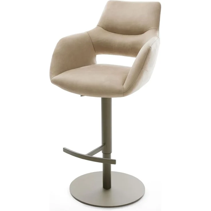Barstuhl Yago-Flex Mikrofaser Beige Vintage Drehfuß höhenverstellbar Metall Titanfarben Taschenfederkern – Bild 2