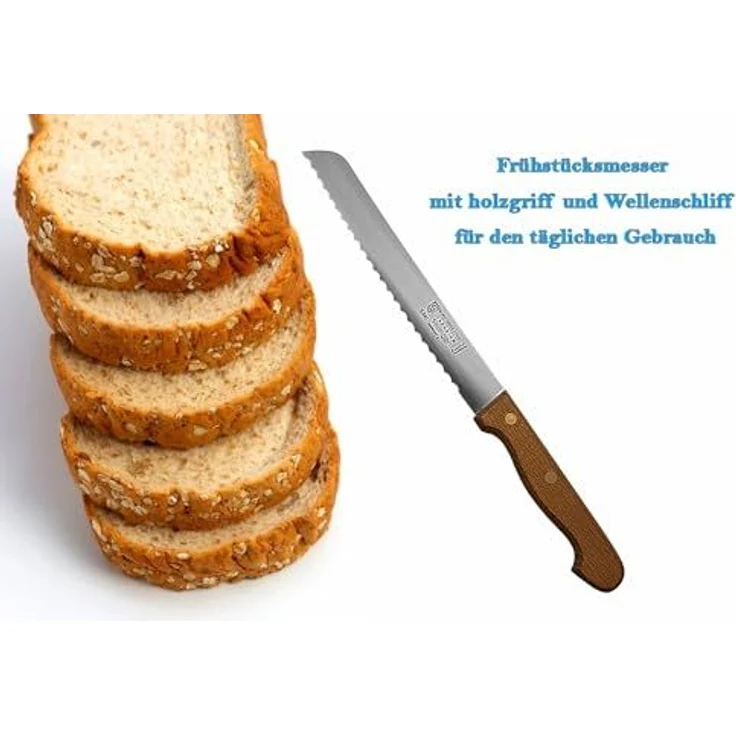 SMI Brotmesser Solingen Brotmesser 20 cm Wellenschliff Brötchenmesser Buchenholz – Bild 4