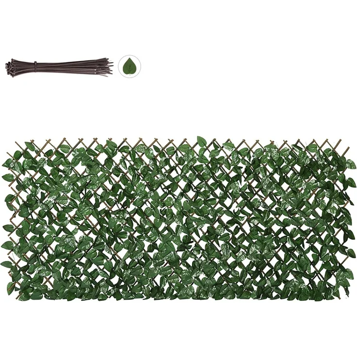 Sekey Efeu Sichtschutz 100 x 200 cm mit Kabelbinder, künstliche Hecke Sichtschutz Ohne Bohren, Balkon Sichtschutz Kunstpflanzen Sichtschutzfächer für Balkon Garten, Blatt A – Bild 1