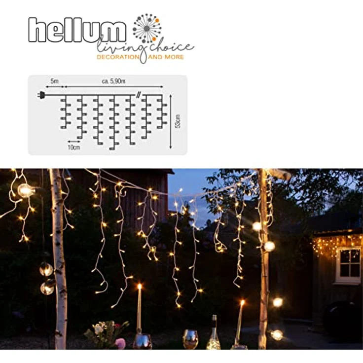 hellum LED Eislichtvorhang, Lichterkette Außen 5,90x0,53m mit 240 LEDs, weißes Kabel und 5m Zuleitung, Weihnachtsbeleuchtung – Bild 4