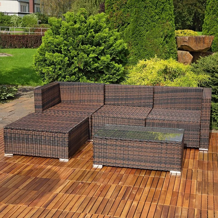 Gartenmöbel 5tlg. Sitzgruppe Sofa Lounge Polyrattan Essgarnitur Sitzkissen braun – Bild 5