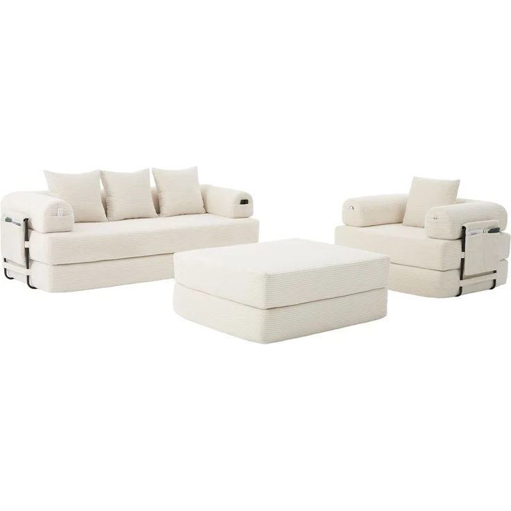 ZUBALIYA Ecksofa 94x67 cm, mit Ablageflächen, mit Cordbezug, mit breiten Armlehnen, modular aufgebaut, mit Schaumstoffpolsterung – Bild 24