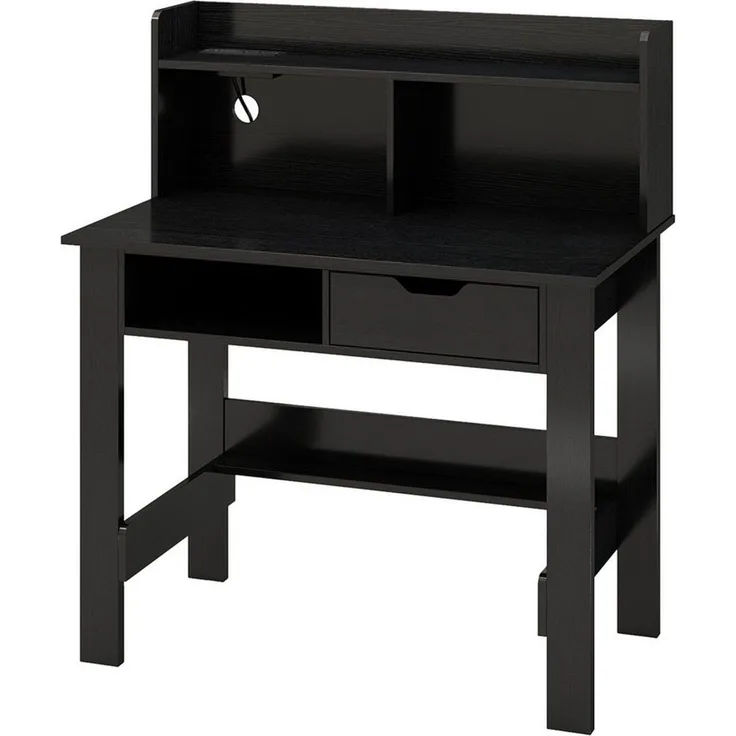 COSTWAY Schreibtisch, mit Steckdosen, Aufsatz, offenem Fach & Schublade