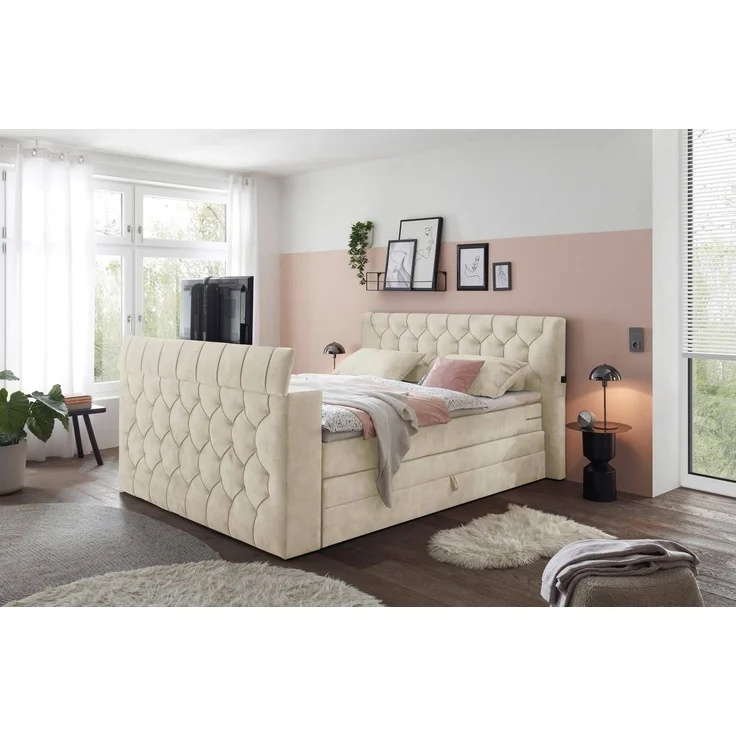 Boxspringbett Springdale - motorisierter TV-Halterung, geräumigem Bettkasten und Duo-Wendematratze H3/H4 - ED Exciting Design – Bild 2