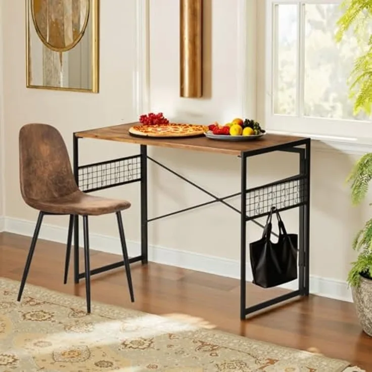 FurnitureR Esstisch Klappbar 100x50cm - Gästetisch faltbar mit Stahlrahmen, 50kg, für 4 Personen, klappbar 5,5cm (Braun Holzoptik)