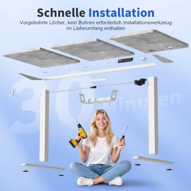 JUMMICO Höhenverstellbarer Schreibtisch 160x80 cm mit Steckdose | Schreibtisch Höhenverstellbar Elektrisch Stehtisch, Steh-Sitz Tisch, Bürotisch Computertisch für Home Office, Steingrau – Bild 9