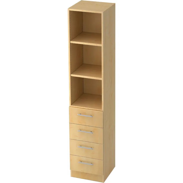 bümö office Aktenschrank Regal mit Schubladen, Büroschrank schmal aus FSC-Holz, 40cm breit in Ahorn - Aktenregal & Schubladenschrank mit Relinggriffen, Büro Möbel Schrank System, 7600-3-3-RE