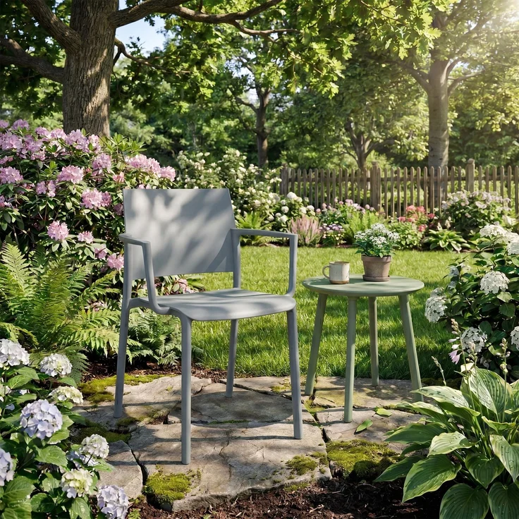 CLP Gartenstuhl wetterfest Valtor UV-beständig mit Armlehnen belastbar bis 150 kg,grau – Bild 3