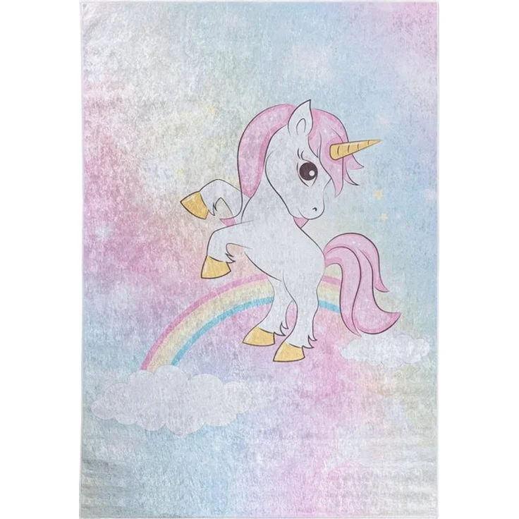 Mazovia Kinderteppich Kinderteppich Kinderzimmerteppich Einhorn, 80 x 150 cm, Kurflor, Waschbar in Waschmaschine, Höhe 5 mm, Rutschfest – Bild 4