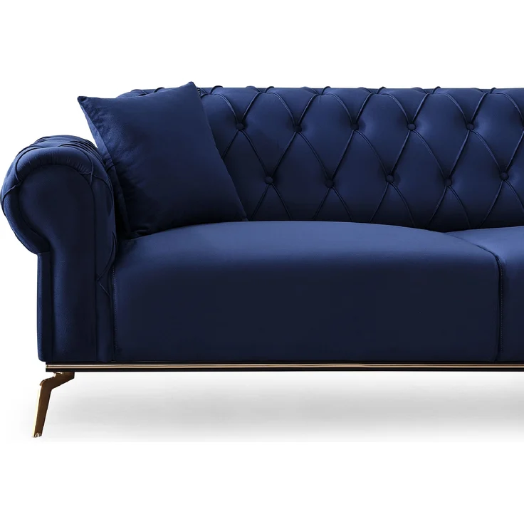 Sitzgruppe/Sofa Set - Wohnzimmergarnitur "Mira" 3+3+1-Beige/Blau – Bild 4