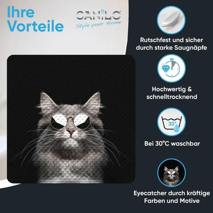 Sanilo Duschmatte, mit Motiv, rutschfest, waschbar, quadratisch, 230 extra starke Saugnäpfe, Kunststoff PVC, 53 x 53 cm, Cool Cat – Bild 2