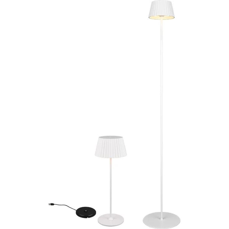 SET: Kleine Akku Stehlampe 123cm & Tischlampe 39cm für Outdoor kabellos Weiß – Bild 2