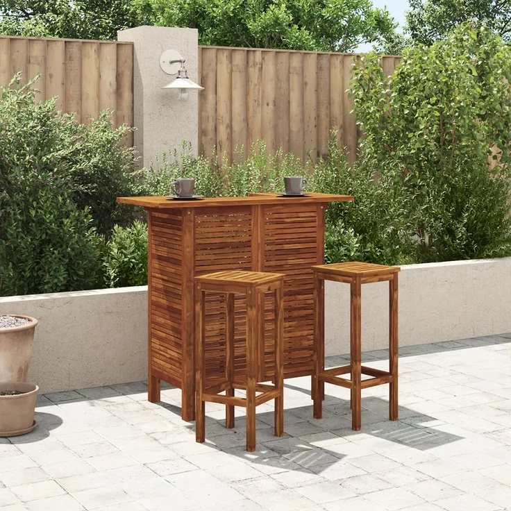 vidaXL Bartisch und Stuhl-Set 3-tlg. Akazienholz Massiv [44008] – Bild 2