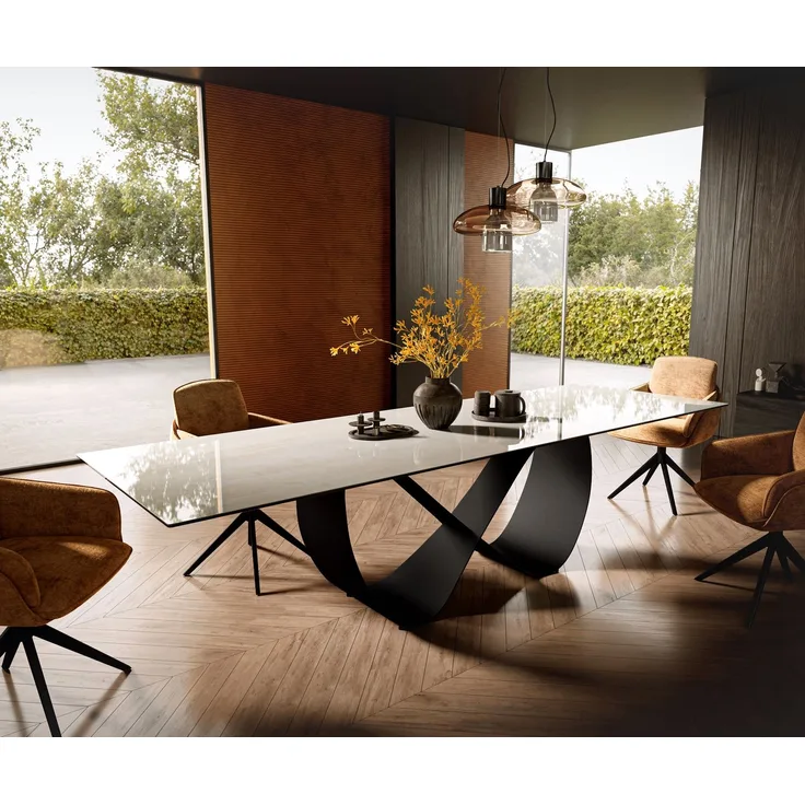 Esstisch Edge 300x100 cm Keramik Onyx Champagne Infinity Metall Schwarz