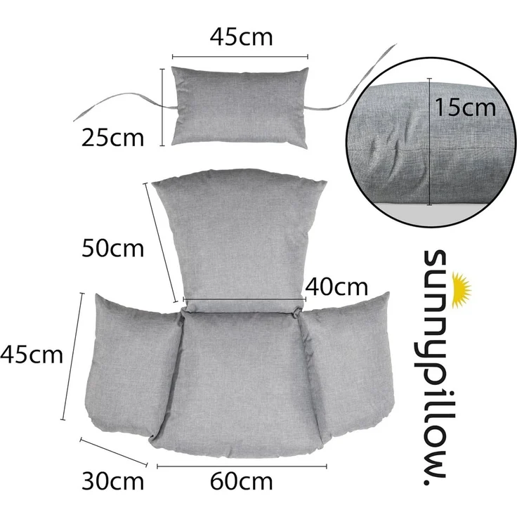 sunnypillow Hängesessel Auflage für Rattan & Polyrattan Hängeschaukel, Grau – Bild 1