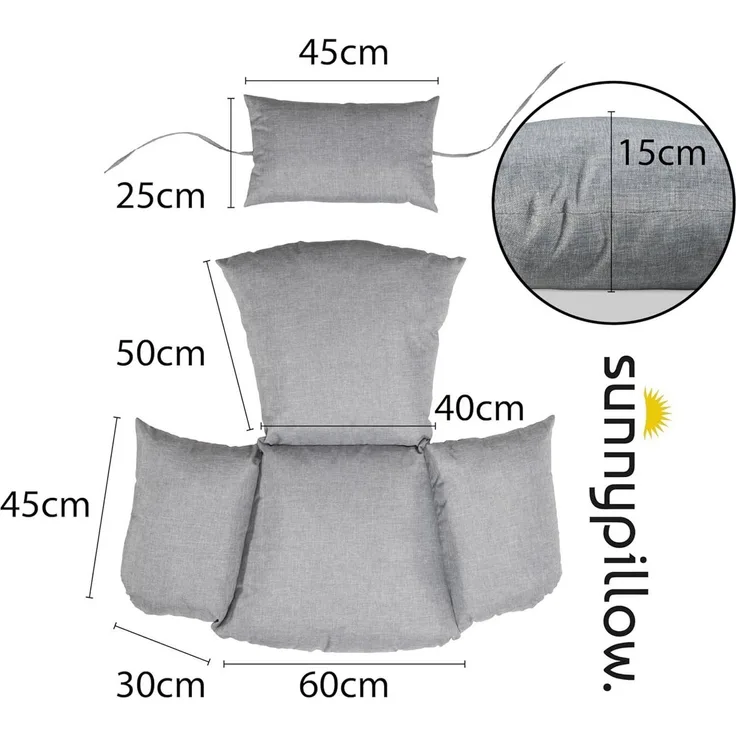 sunnypillow Hängesessel Auflage für Rattan & Polyrattan Hängeschaukel, Grau