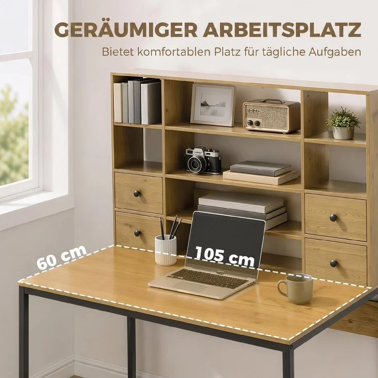 HOMCOM Schreibtisch, Spanplatte, Metall, Naturholz, 105L x 60B x 142H cm – Bild 5