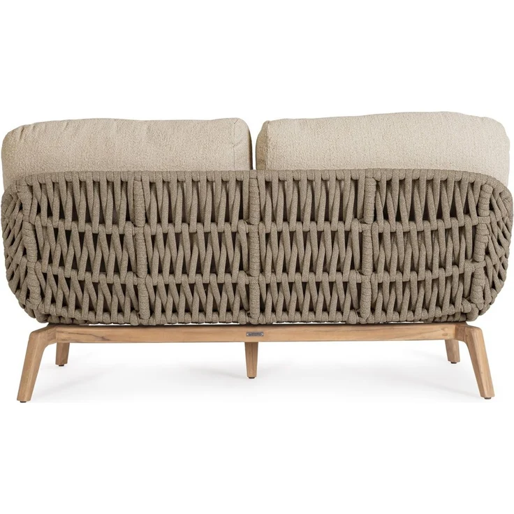 2-Sitzer Gartensofa Seram - Teakholz Natur, Seilgeflecht Taupe, inkl. Kissen – Bild 4