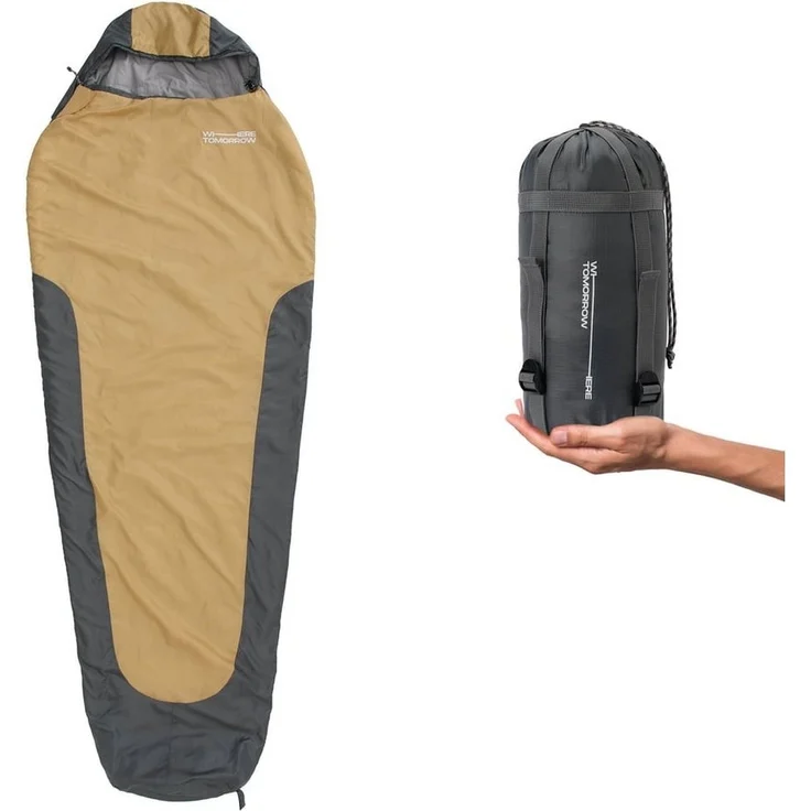 Lumaland Mumienschlafsack Where Tomorrow Camping Schlafsack Small & Light, mit Tasche - 220 x 80 x 50 cm wasserabweisend Konturkapuze Wärmekragen – Bild 1