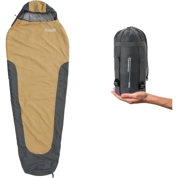 Lumaland Mumienschlafsack Where Tomorrow Camping Schlafsack Small & Light, mit Tasche - 220 x 80 x 50 cm wasserabweisend Konturkapuze Wärmekragen