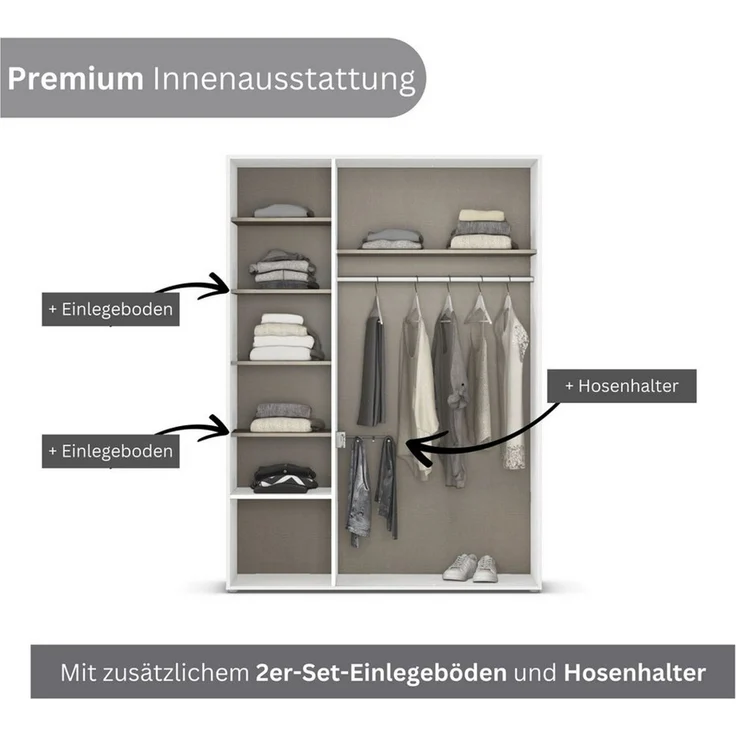 Rauch Möbel 'Voyager' Kleiderschrank, Holz, Grau Metallic, Zubehör Premium, Breite 140 cm | mit Schubladen – Bild 4