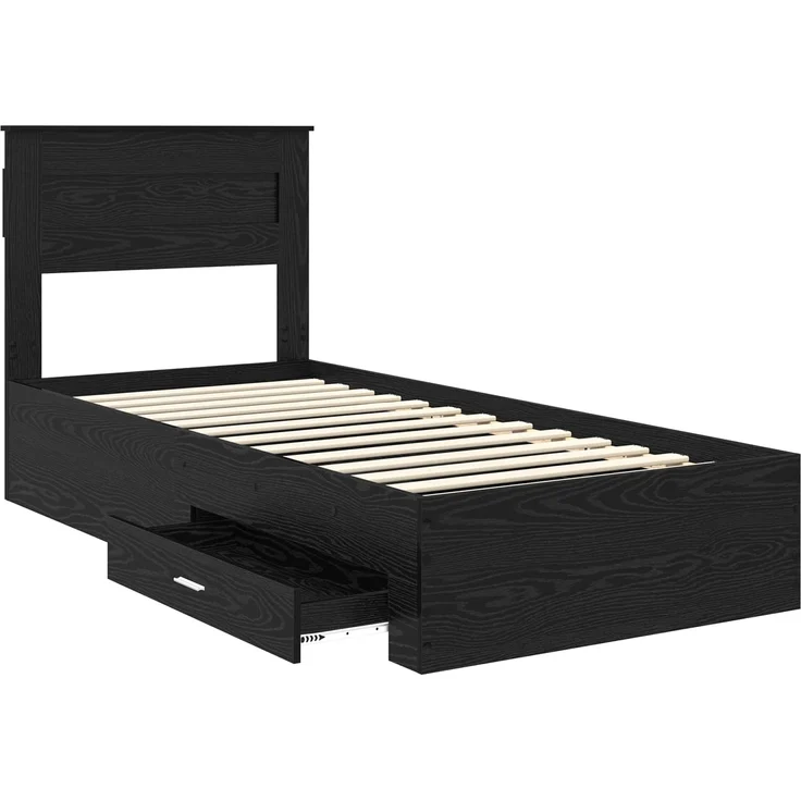 vidaXL Bettrahmen Schwarz Eichen-Optik 90 x 200 cm Holzwerkstoff 3410036 – Bild 4