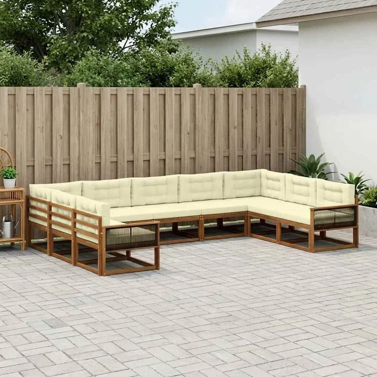 vidaXL Outdoor-Sofagarnitur 9 stk. 9-Sitzer Natur und Creme 3382883 – Bild 1