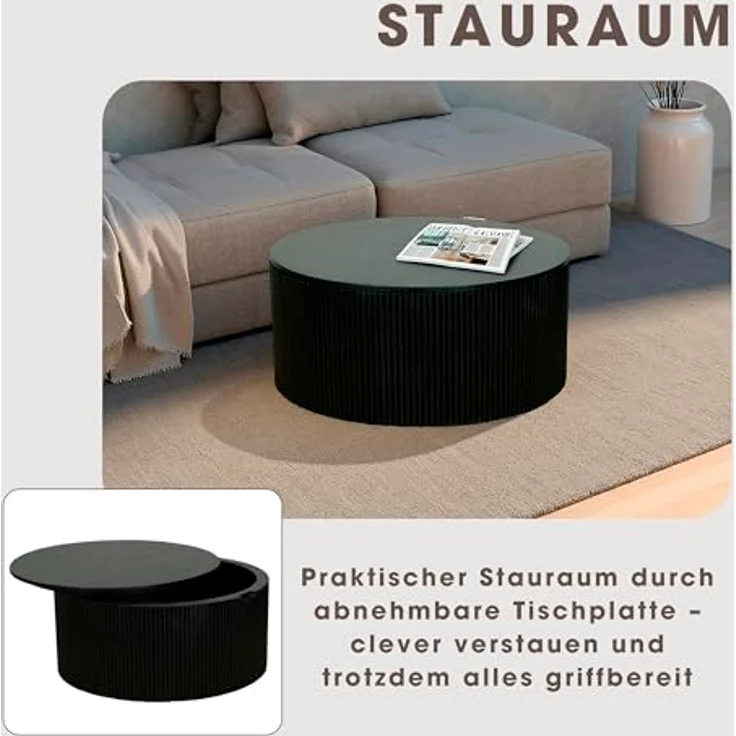 byLIVING Couchtisch Owen/Tischplatte und Gestell in schwarz/Wohnzimmertisch/Kaffeetisch/Maße: D 80, H 36 cm – Bild 4